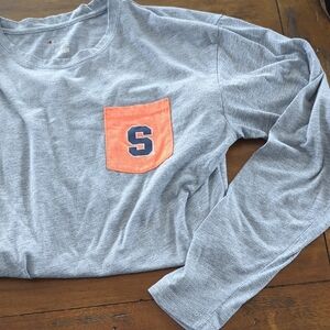 Champion Gray Long Sleeve  Tee with Orange Pocket. SYRACUSE